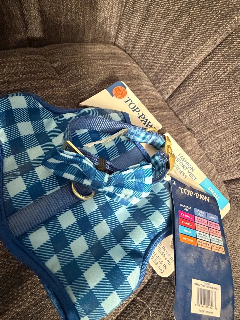 Top Paw Blue Plaid Kids Harness and Matching Collar Set
